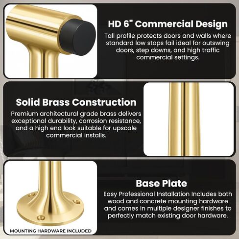 Heavy Duty 6″ Door Stop, Solid Brass Commercial Grade, Floor Mount Stopper (Polished Brass) in Saudi Arabia