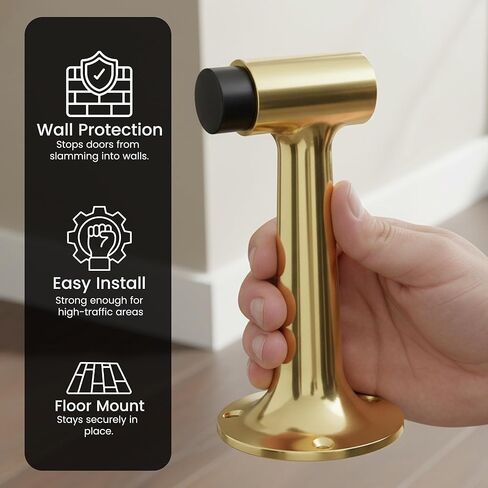 Heavy Duty 6″ Door Stop, Solid Brass Commercial Grade, Floor Mount Stopper (Polished Brass) in Saudi Arabia