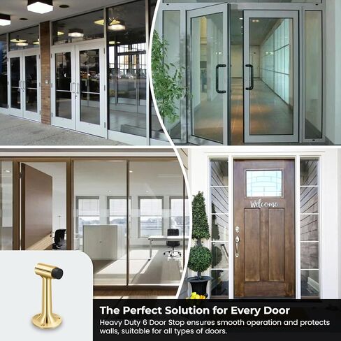 Heavy Duty 6″ Door Stop, Solid Brass Commercial Grade, Floor Mount Stopper (Polished Brass) in Saudi Arabia