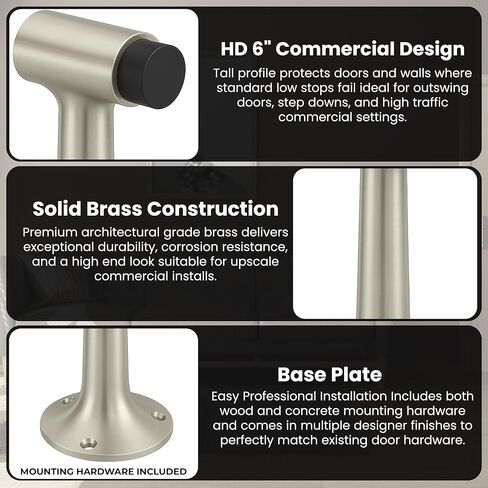 حاجز باب عالي التحمل مقاس 6 بوصات، درجة تجارية من النحاس الصلب، سدادة مثبتة على الأرض (نحاس مصقول) in Kuwait