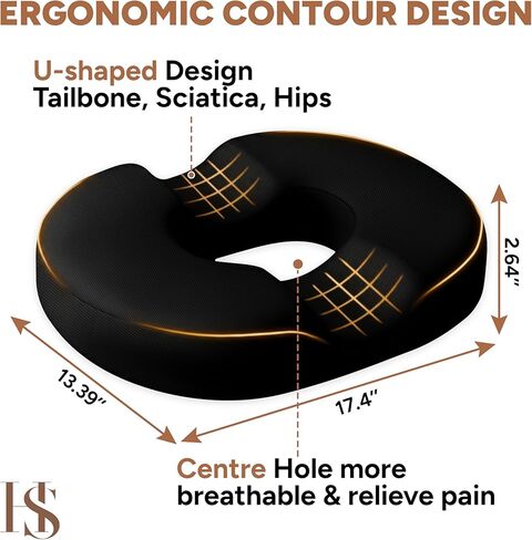 Donut Pillow Seat Cushion with Washable Cover – Tailbone Pain Relief Cushion for Postpartum – Anti-Slip Sciatica Pain Relief Pillow – Lumbar Support Pillow for Office Chair, Car & Home in Saudi Arabia