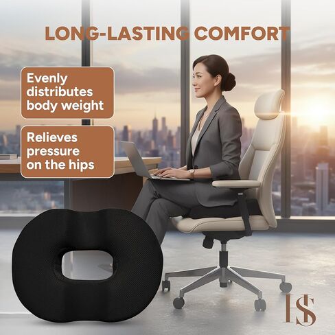 Donut Pillow Seat Cushion with Washable Cover – Tailbone Pain Relief Cushion for Postpartum – Anti-Slip Sciatica Pain Relief Pillow – Lumbar Support Pillow for Office Chair, Car & Home in Saudi Arabia