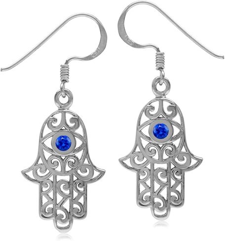 Silvershake 925 Sterling Silver Evil Eye On Hamsa Hand Dangle Hook Earrings Protective Symbol Jewelry for Women in Saudi Arabia
