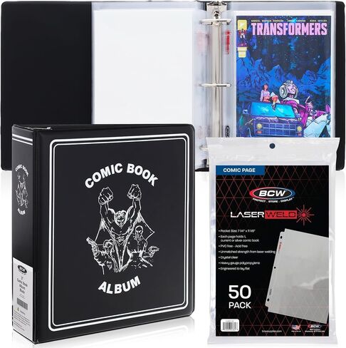 BCW 3-Inch Comic Book Binder with 50 LaserWeld® Comic Pages | D-Ring Binder Set with Clear Plastic Sheet Protectors | Page Protectors for 3-Ring Storage in Saudi Arabia