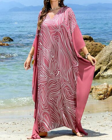 Bsubseach Kaftan Dresses for Women Plus Size Swimsuit Cover Ups Stripe Print Maxi Beach Caftan Moo Moos Dress in Saudi Arabia