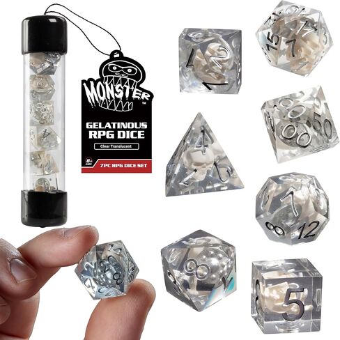 Monster Gelatinous Gaming Dice Set- 7 Green Polyhedral Dice Set with Cubes Victim & Treasure Within- Handmade Premium Sharp Edge Resin- Compatible with D&D Dungeons Dragons MTG Magic & All RPG Games in Saudi Arabia