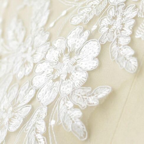 1 زوج زهرة بيضاء الدانتيل النسيج بقع التطريز زين لفستان الزفاف الخياطة الزخارف ديكور (25x12.5 سنتيمتر) in Kuwait