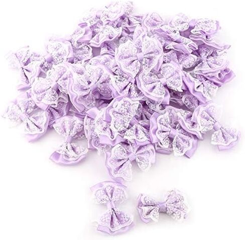 50pcs 5.7 x 3.7cm Purple Bowknot Decoration, Elegant Small Gift Sewing Appliques Bows with Polyester Fabric and lace for Birthday Party, Wedding Party, Home, Christmas, Gift Bags in Saudi Arabia