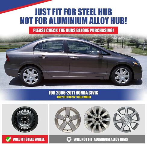 NIXON OFFROAD 16 Inch Hubcaps for Honda Civic 2006-2011 [Only Fit Steel Wheel] Wheel Rim Cover (Set of 4) ABS+PC Hub Caps Replacement for Car (16 Inch, Lacquer, 5104Style) in Saudi Arabia
