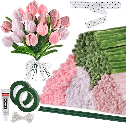400 Pieces Chenille Stems Pipe Cleaners Craft Kit - Durable Pink Pipe Cleaners for Crafts & Flowers, Complete DIY Pipe Cleaner Flower Kit for Kids, Ideal for School Projects & Gifts in Saudi Arabia