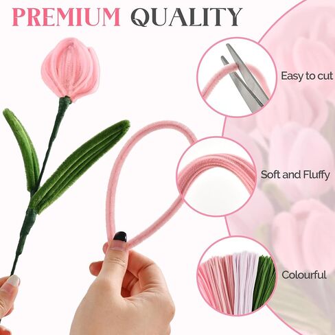 400 Pieces Chenille Stems Pipe Cleaners Craft Kit - Durable Pink Pipe Cleaners for Crafts & Flowers, Complete DIY Pipe Cleaner Flower Kit for Kids, Ideal for School Projects & Gifts in Saudi Arabia
