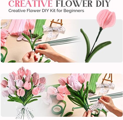 400 Pieces Chenille Stems Pipe Cleaners Craft Kit - Durable Pink Pipe Cleaners for Crafts & Flowers, Complete DIY Pipe Cleaner Flower Kit for Kids, Ideal for School Projects & Gifts in Saudi Arabia