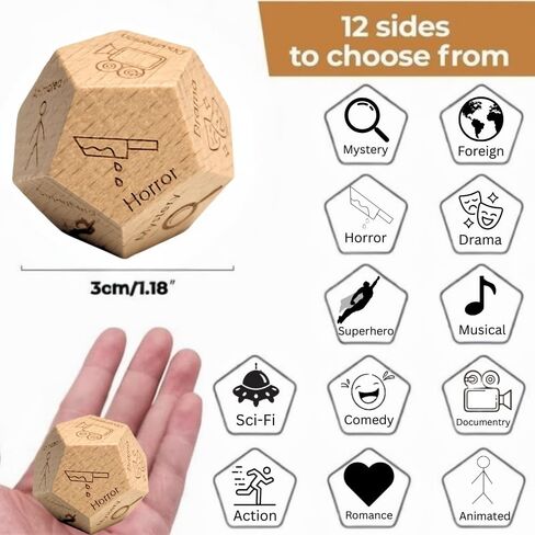 12-Sided Movie Genre Dice – Random Movie Picker Spinner – Comedy, Action, Horror, Romance, Sci-Fi & More – Fun Game for Movie Lovers in Kuwait