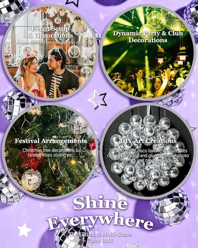 Youdepot Disco Ball 4" Inch 2-Pack,Silver Hanging Ball with Attached String for Ring,Reflects Light,Fun Party Home Bands Decorations,Party Favor. in Kuwait