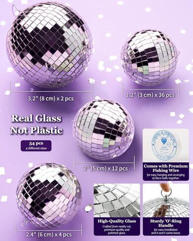 Youdepot Disco Ball 4" Inch 2-Pack,Silver Hanging Ball with Attached String for Ring,Reflects Light,Fun Party Home Bands Decorations,Party Favor. in Kuwait