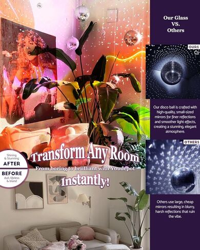 Youdepot Disco Ball 4" Inch 2-Pack,Silver Hanging Ball with Attached String for Ring,Reflects Light,Fun Party Home Bands Decorations,Party Favor. in Kuwait