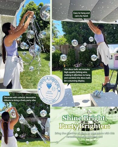 Youdepot Disco Ball 4" Inch 2-Pack,Silver Hanging Ball with Attached String for Ring,Reflects Light,Fun Party Home Bands Decorations,Party Favor. in Kuwait