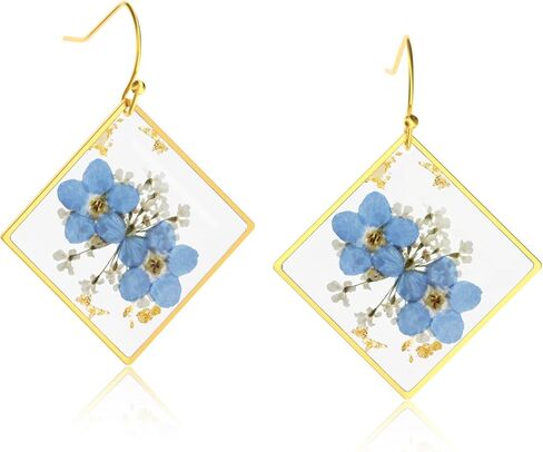 Handmade Flower Earrings Queen Anne's Lace Pressed Wildflower Earrings Dried Flower Earrings Pressed Flower Earrings Handmade Earrings Drop Dangle Earring Dry Flower Earrings for Women in Kuwait