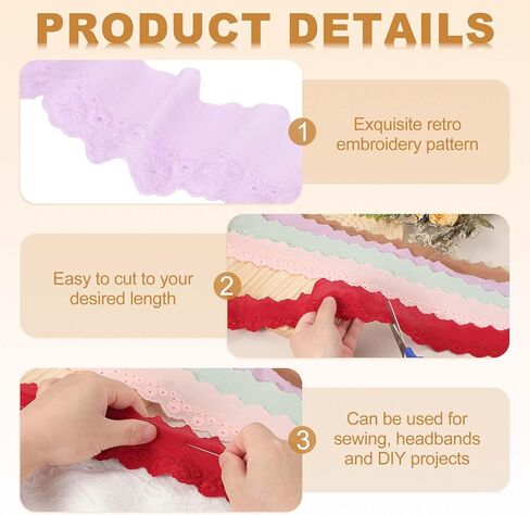 uxcell 5 Yards Eyelet Lace Trim, 2.17 Inch Wide Floral Cotton Lace Ribbon Embroidery Ruffle Ribbon Trim for Sewing Dress Apron Pillow Clothes Bag Decoration, Sapphire in Saudi Arabia