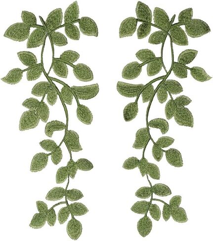 1 Pair Fresh Green Leaf Embroidery Lace No Back Patches Garment Curtain Tablecloth Decoration Patches (1 Pair Green Leaf) in Saudi Arabia