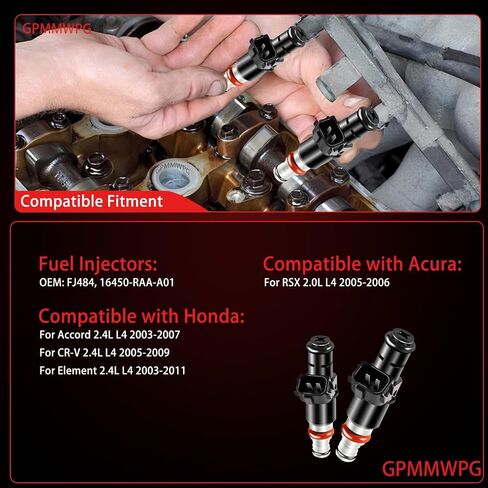 4 قطع حاقن وقود OE 16450-RBB-003 حاقن 8 فتحات 2.0 لتر متوافق مع Honda 2.0 Civic Si 2006-2011، لـ Acura CSX 2006-2011 RSX (Type-S) 2005-2006 16450RBB003 مجموعة من 4 in Saudi Arabia