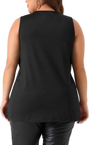Agnes Orinda Plus Size Tops for Women Sleeveless Sparkle Shimmer Glitter Sequin V Neck Tank Top in Kuwait