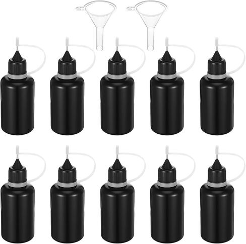 10Pcs 1 Oz/ 30ml Black Precision Tip Applicator Bottle, Tip Applicator Bottle with 2 Funnel Fine Needle Tips Applicators for Glue, Oil, DIY Crafts in Saudi Arabia