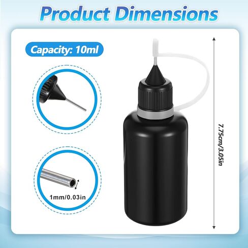 10Pcs 1 Oz/ 30ml Black Precision Tip Applicator Bottle, Tip Applicator Bottle with 2 Funnel Fine Needle Tips Applicators for Glue, Oil, DIY Crafts in Saudi Arabia