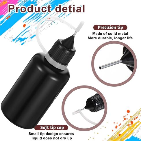 10Pcs 1 Oz/ 30ml Black Precision Tip Applicator Bottle, Tip Applicator Bottle with 2 Funnel Fine Needle Tips Applicators for Glue, Oil, DIY Crafts in Saudi Arabia