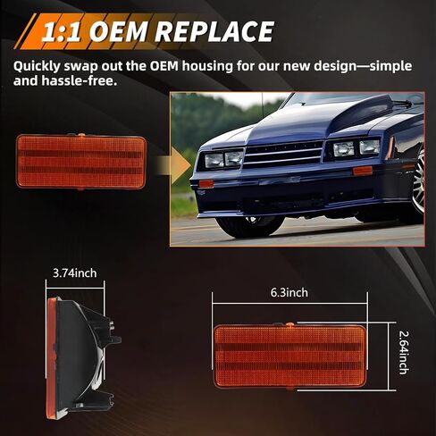 2 PCS LED Front Turn Signal Marker Light Compatible with Mus-tang Capri 1979 1980 1981 1982 1983 1984 1985 1986, [2 in 1 Design] Amber Sequential Turn Signal Marker Light & DRL, Smoked Lens in Saudi Arabia