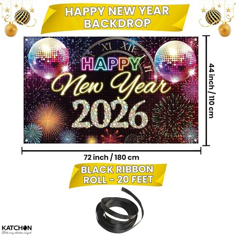 كاتش اون, لافتة راس السنة الجديدة 2024 من اكسترا لارج - خلفية العام الجديد، 72 × 44 انش | ديكورات العام الجديد 2024 | لافتة ليلة رأس السنة الجديدة 2024 | ديكورات ان واي اي 2024 | لوازم حفلات ليلة رأس in Kuwait