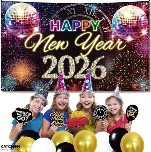 كاتش اون, لافتة راس السنة الجديدة 2024 من اكسترا لارج - خلفية العام الجديد، 72 × 44 انش | ديكورات العام الجديد 2024 | لافتة ليلة رأس السنة الجديدة 2024 | ديكورات ان واي اي 2024 | لوازم حفلات ليلة رأس in Kuwait