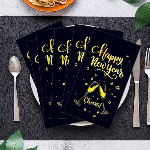 40Pcs Happy New Year's Paper Napkins Black Gold New Year Theme Disposable Luncheon Dinner Napkins Cheers Paper Guest Towels for Xmas Winter New Years Decorations Bathroom Hand Towel,4.3 x 7.9 Inch in Saudi Arabia