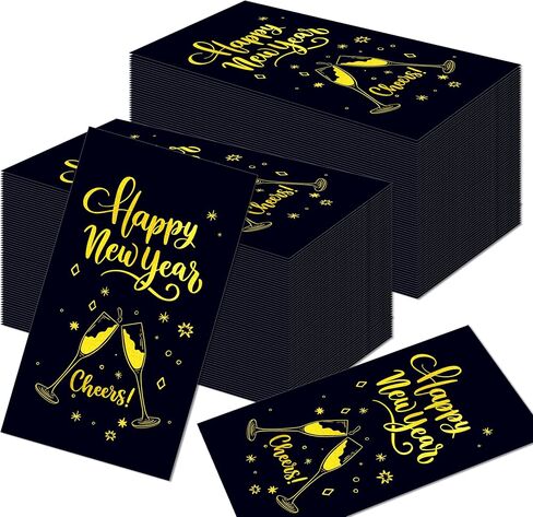 40Pcs Happy New Year's Paper Napkins Black Gold New Year Theme Disposable Luncheon Dinner Napkins Cheers Paper Guest Towels for Xmas Winter New Years Decorations Bathroom Hand Towel,4.3 x 7.9 Inch in Saudi Arabia