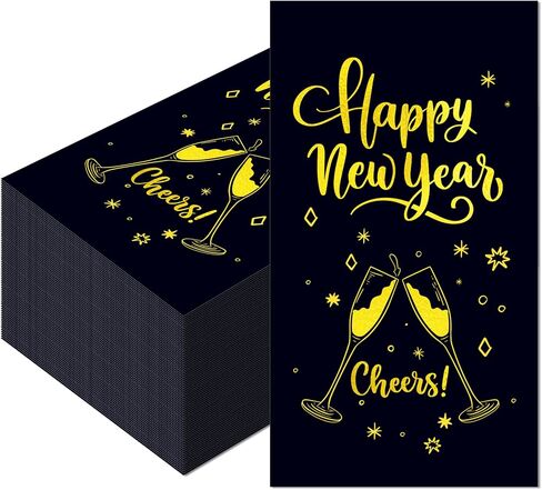 40Pcs Happy New Year's Paper Napkins Black Gold New Year Theme Disposable Luncheon Dinner Napkins Cheers Paper Guest Towels for Xmas Winter New Years Decorations Bathroom Hand Towel,4.3 x 7.9 Inch in Saudi Arabia