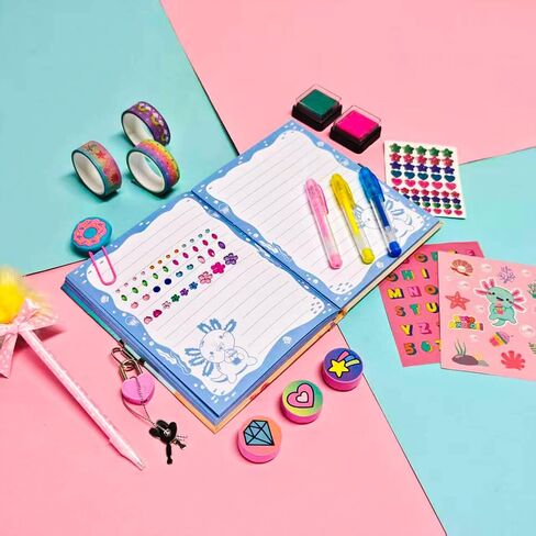 YOYTOO Unicorn Diary for Girls with Lock and Keys, Unicorn Stationery Set with Diary, Stamps, Stickers, Pens, Unicorn Journal Notebook Birthday Gift for Girls Kids Ages 4-12 in Kuwait