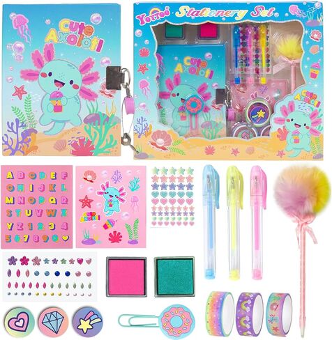 YOYTOO Unicorn Diary for Girls with Lock and Keys, Unicorn Stationery Set with Diary, Stamps, Stickers, Pens, Unicorn Journal Notebook Birthday Gift for Girls Kids Ages 4-12 in Kuwait