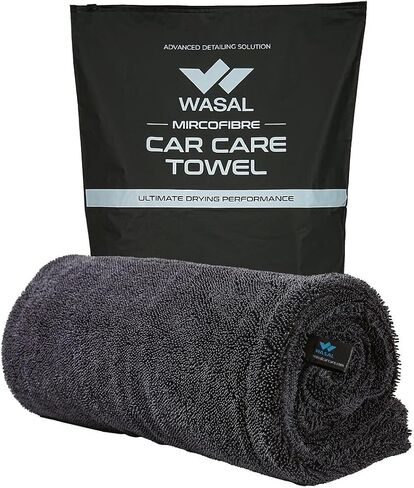 Wasal Car Drying Towel - 24" x 36" XL, Popular Pick Among Detailing Pro- 1300 GSM Microfiber Edgeless Twisted Loop Design - 70/30 Blend, Extra Large,Super-Fast Drying, Streak Free in Saudi Arabia