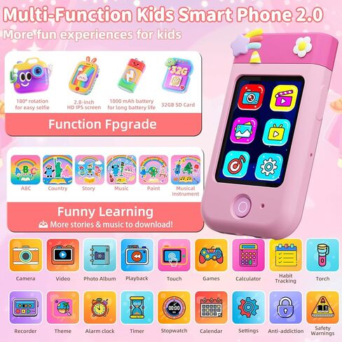هاتف ذكي للأطفال، هدايا عيد الميلاد للأولاد والبنات الذين تتراوح أعمارهم بين 3-8، 2.8 بوصة شاشة لمس للأطفال الصغار لعبة تعلم الهاتف الخلوي مع كاميرا دوارة، هواتف قصة للأطفال، مشغل موسيقى، بطاقة SD 32 جيجا - أخضر in Kuwait