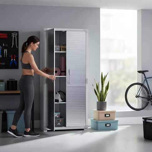 Heavy Duty Steel Storage Cabinet, 72-Inch Tall Lockable Metal Locker with Adjustable Shelves, 30W x 18D x 72H Inches, for Garage, Warehouse, Office (White) in Saudi Arabia