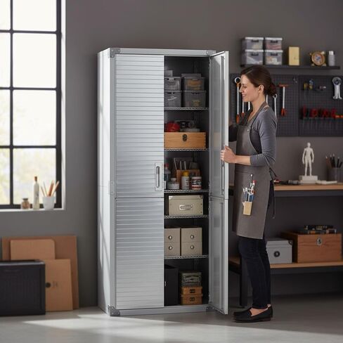 Heavy Duty Steel Storage Cabinet, 72-Inch Tall Lockable Metal Locker with Adjustable Shelves, 30W x 18D x 72H Inches, for Garage, Warehouse, Office (White) in Saudi Arabia