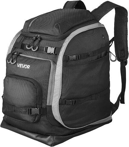 VEVOR Ski Boot Bag, 55L, Snowboard Boots Travel Backpack for Men Women, with Waterproof Exterior & Bottom, Durable 1680D Oxford, Bag for Skis, Snowboard, Helmet, Goggles, Gloves, Accessories (Black) in Saudi Arabia