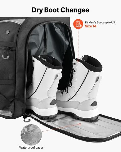 VEVOR Ski Boot Bag, 55L, Snowboard Boots Travel Backpack for Men Women, with Waterproof Exterior & Bottom, Durable 1680D Oxford, Bag for Skis, Snowboard, Helmet, Goggles, Gloves, Accessories (Black) in Saudi Arabia
