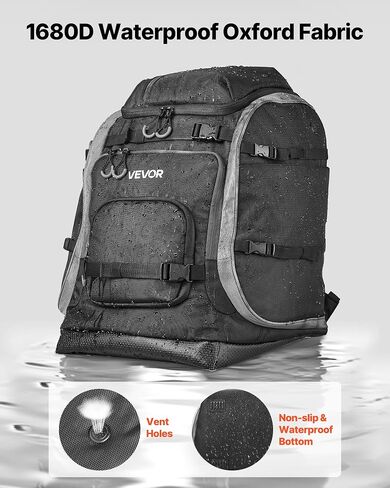 VEVOR Ski Boot Bag, 55L, Snowboard Boots Travel Backpack for Men Women, with Waterproof Exterior & Bottom, Durable 1680D Oxford, Bag for Skis, Snowboard, Helmet, Goggles, Gloves, Accessories (Black) in Saudi Arabia