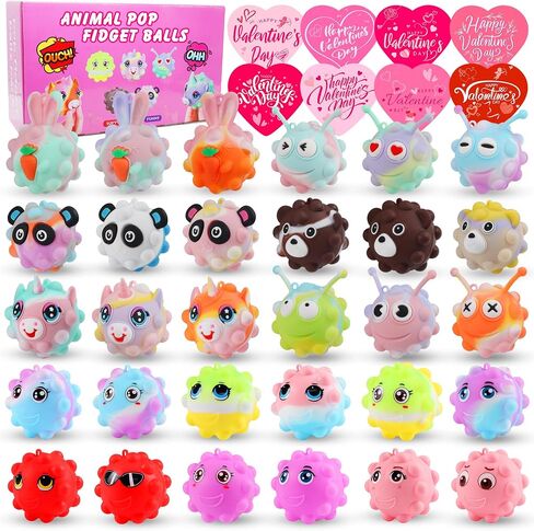 30 Pack Animal Pop Balls Party Favors for Kids,3D Pop Balls Fidget Toys,Birthday Gifts for Boys & Girls,Goodie Bag Stuffers,Pinata Stuffers Filler,Carnival Prizes,Treasure Box Toys,Kids Prizes in Kuwait