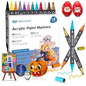 36 Colors Dual Tip Acrylic Paint Pens, Eco Friendly Non Toxic Non Odor Acrylic Paint Markers for Rock Painting, Fabric, Wood, Glass, Christmas Gifts for Teens - Grandkids DIY Art Supplies in Saudi Arabia