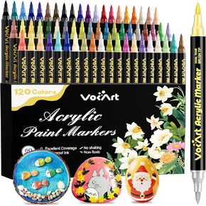 120 Colors Acrylic Paint Markers - 60 Dual Tip Brush Tip Acrylic Paint Markers Pens for Rock, Canvas, Ceramic, Wood, Glass, Paper - DIY Art Supplies for Artists, Kids, Adults, Holiday Decorations in Kuwait