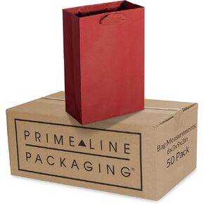 Prime Line Packaging Red Gift Bags, Kraft Paper Christmas Gift Bags with Handles for Kids, Large Holiday Paper Bags for Wrapping, Weddings, Party Favors, Bulk, 16x6x12, 50 Pack in Kuwait