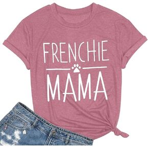تي شيرت Frenchie Mama مطبوع عليه Dog Mom مضحك للسيدات مطبوع عليه حروف كاجوال بأكمام قصيرة تي شيرت تي شيرت علوي in Kuwait