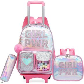 Rolling Backpack for Girls School Backpack with Wheels Kids Roller Backpack with Lunch Bag for Elementary School in Kuwait